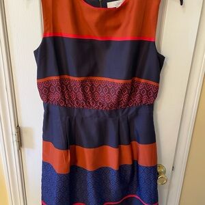 LOFT Size 8 Colorblock Sleeveless Dress Red Navy Geometric Trim ✨